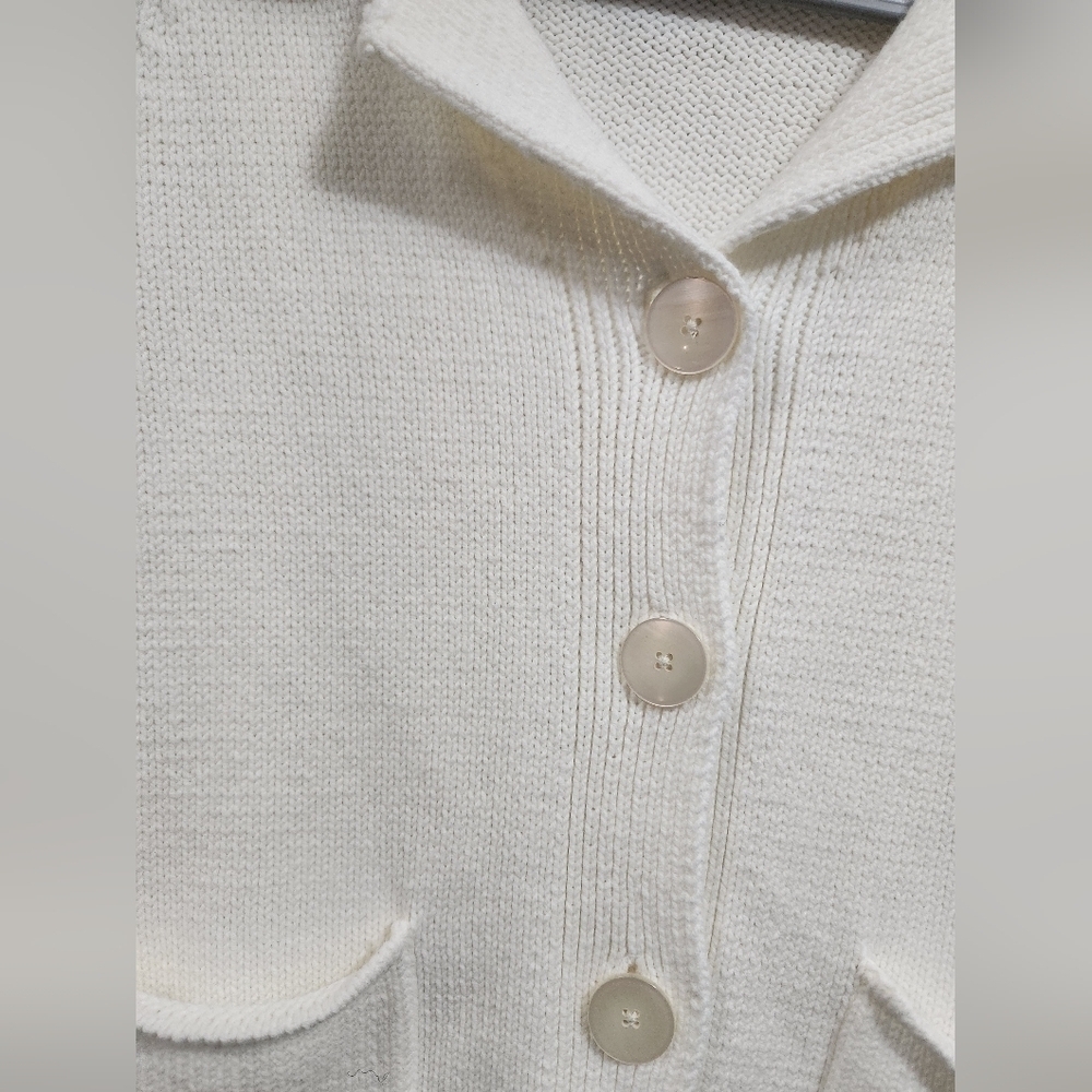 NWT Anne Klein Button UP Knit Sweater Ivory Beige Collared Size Medium - Picture 5 of 6